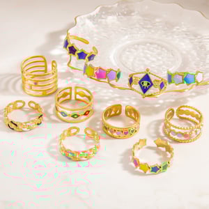 1 Piece Charming Series Chromatic Star Shape Oil- Glazing Stainless Steel Gold Color Women's Adjustable Rings h5 Picture4
