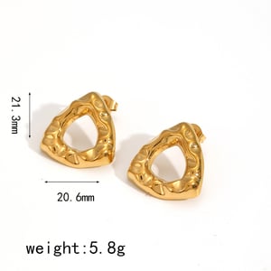 1 Pair Designable Series Retro Triangular Hammered Texture Stainless Steel Gold Color Women's Stud Earrings h5 Picture7