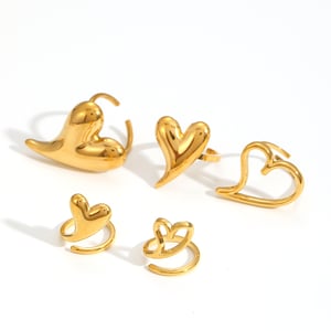 1 Piece Gorgeous Series Delicate Heart Shape Stainless Steel Gold Color Women's Adjustable Rings h5 Picture4