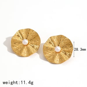 1 Pair Classic Series Retro Hammered Texture Circle Stainless Steel Gold Color Women's Earrings Set h5 Picture5