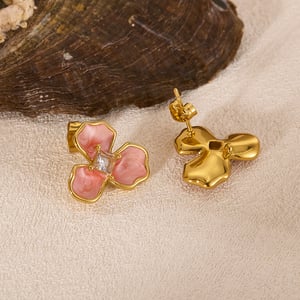 1 paio di orecchini a bottone da donna in acciaio inossidabile color oro con fiori della serie semplice h5 Immagine7