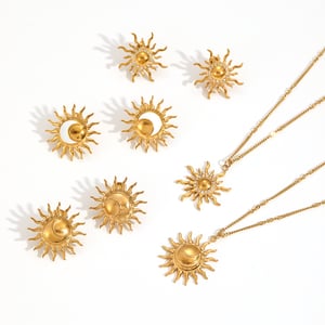 1 Pair Charming Series Delicate Sun Shape Stainless Steel Gold Color Women's Earrings Set h5 Picture4