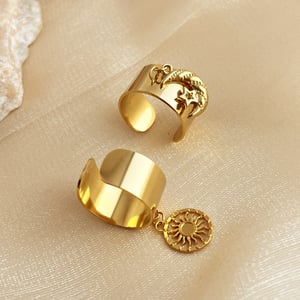 1 Stück Classic Series Retro Sonne/Mond Edelstahl Goldfarben Verstellbare Damenringe h5 Bild5
