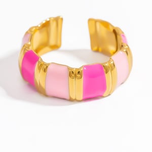 1 piece  series vacation designable colorful oil- glazing heart stainless steel gold color women's adjustable rings h5 Picture7