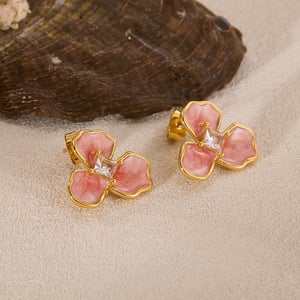 1 paio di orecchini a bottone da donna in acciaio inossidabile color oro con fiori della serie semplice h5 Immagine8