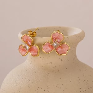 1 paio di orecchini a bottone da donna in acciaio inossidabile color oro con fiori della serie semplice h5 Immagine11