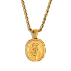 1 Piece Romantic Series Natural Flower Stainless Steel   Gold Color  Women's Pendant Necklaces h5 Picture9