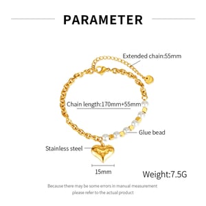 Pulseras con dijes de acero inoxidable dorado de 1 pieza con forma de corazón para mujer h5 Imagen7