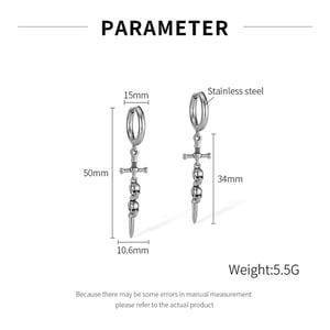 Süslü Kafatası ve Kılıç Paslanmaz Çelik Erkek Damla Küpe h5 Resim7