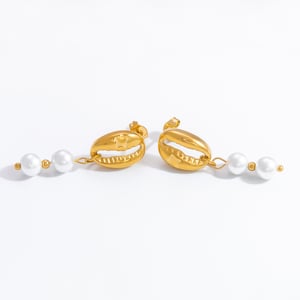 1 Pair Graceful Series Elegant Conch Shape Beads Stainless Steel Gold Color Women's Drop Earrings h5 Picture8