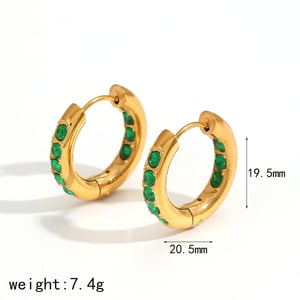 1 Pair Polychrome Series Shining Annular Stainless Steel Gold Color Zircon Women's Hoop Earrings h5 Picture5