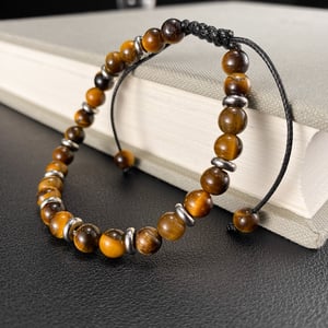Pulseras de cuentas para hombre con piedras naturales sutiles de ojo de tigre de 1 pieza h5 Imagen5