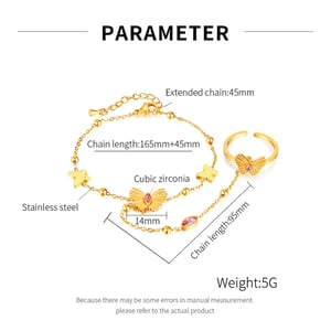1 Piece Exquisite Series Daily Butterfly Stainless Steel Gold Color Women's Chain Bracelets With Ring h5 Picture9