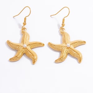 1 Pair Romantic Series Vacation Starfish Exaggerated Stainless Steel Gold Color Women's Drop Earrings h5 Picture9