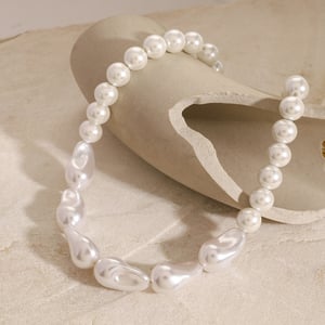 1 piece classic series elegant beads stainless steel  gold plated artificial pearl women beaded necklaces h5 Picture4