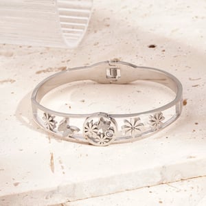 1 Piece Sophisticated Series Natural Flower & Butterfly Stainless Steel Gold Color Women's Bangles h5 Picture5