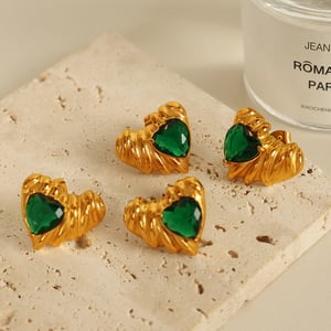 1 pair simple series retro heart stainless steel  gold plated zircon women stud earrings h5 Picture4