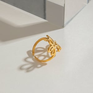 1 Piece Romantic Series Elegant Double Flowers Stainless Steel Gold Color Women's Adjustable Rings h5 Picture5