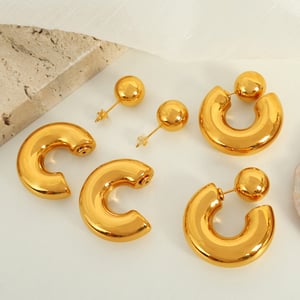 1 pair simple series simple solid color stainless steel  gold plated women hoop earrings h5 Picture3