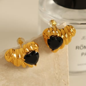 1 pair simple series retro heart stainless steel  gold plated zircon women stud earrings h5 Picture3