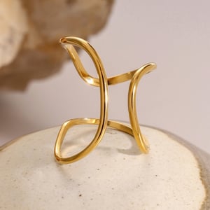 1 pair simple series simple line stainless steel  gold plated women adjustable rings h5 Picture4