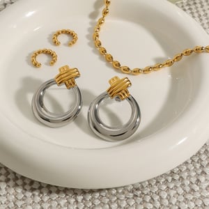 1 Pair Modern Series Daily Annular Stainless Steel Gold And Silver Mixed Color Women's Stud Earrings h5 Picture5