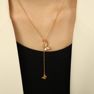 1 piece romantic series sweet buttterfly titanium steel  gold color plated shell women's pendant necklaces h5 Picture5