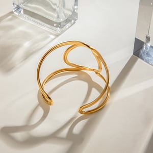 1 pezzo semplice serie semplice anulare in acciaio inossidabile placcato oro 18K braccialetti da donna h5 Immagine2