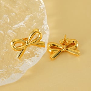 1 pair simple series daily bow knot stainless steel  gold plated women stud earrings h5 Picture5