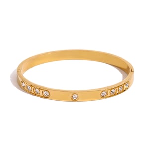 1 pezzo semplice serie  rotondo in acciaio inossidabile placcato oro 18k strass donne braccialetti h5 Immagine6