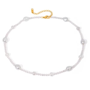 Collar de cuentas para mujer, serie clásica, retro, de acero inoxidable chapado en oro de 18 quilates, con perlas artificiales. h5 Imagen6