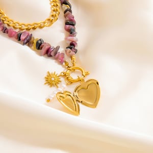 1 piece romantic series heart stainless steel  gold color plated natural stone women's pendant necklaces h5 Picture5