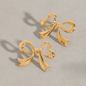 1 Pair Romantic Series Graceful Bow Knot Shape Stainless Steel Gold Color Women's Stud Earrings h5 Picture9
