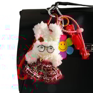 1 Piece Romantic Series Cute Plaid Dress Rabbit Fluffy Doll Rayon Women's Bag Charms h5 Picture6