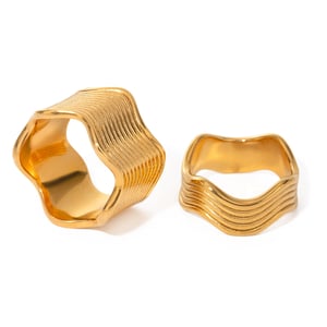 1 par de anillos individuales para mujer de acero inoxidable chapado en oro de 18 quilates con diseño geométrico simple. h5 Imagen5