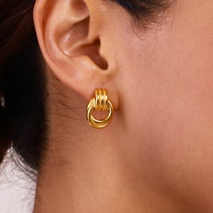 1 Pair Simple Series Fashionable Annular Stainless Steel Gold and Silver Color Women's Stud Earrings h5 Picture5