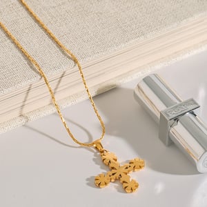 1 stück classic series  kreuz edelstahl gold farbe damen anhänger halsketten h5 Bild6