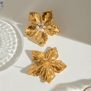 1 pair simple series sweet flower stainless steel  gold plated artificial pearl women stud earrings h5 Picture5