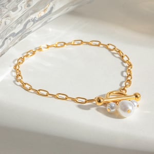1 piece simple series sweet geometric stainless steel  gold plated artificial pearl women charm bracelets h5 Picture3