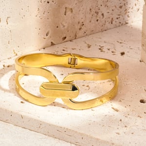 1 Piece Radiant Series Classic Patchwork Stainless Steel Gold Color Women's Bangles h5 Picture4