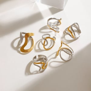 1 Piece Designable Series Personality Line Stainless Steel Gold & Silver Color Women's Adjustable Rings h5 Picture4