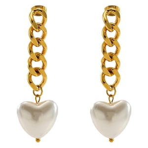 1 pair simple sweet style heart shape titanium steel  gold plated inlay artificial pearl women's drop earrings h5 Picture6