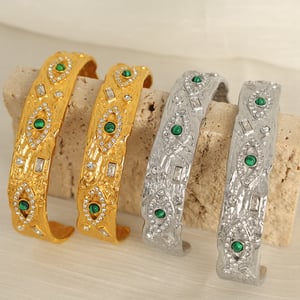 1 pezzo serie classica retro occhio acciaio inossidabile zircone placcato oro  braccialetti da donna h5 Immagine3