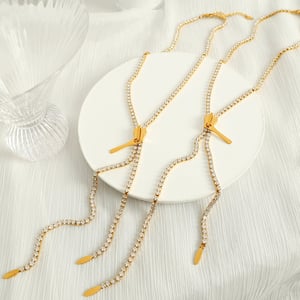1 piece simple series simple tassel stainless steel  gold plated zircon women chain necklaces h5 Picture4