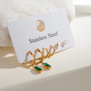 1 paio di orecchini da donna in acciaio inossidabile anulare placcato oro , eleganti e di lusso h5 Immagine4