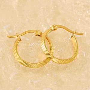1 pair simple cool style striped ring shape stainless steel  gold plated women's hoop earrings h5 Picture5