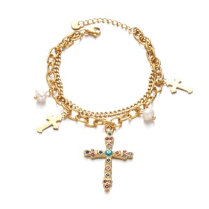 1 Stück Luxuriöse Serie Daily Cross Edelstahl 18 Karat vergoldet Kunstperle Damen Charm Armbänder h5 Bild5