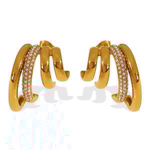 1 pair simple series retro geometric stainless steel  gold plated rhinestone women stud earrings h5 Picture7