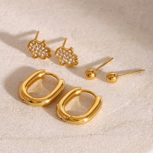 1 paio di orecchini da donna semplici, geometrici e casual, in acciaio inossidabile placcato oro  h5 Immagine2