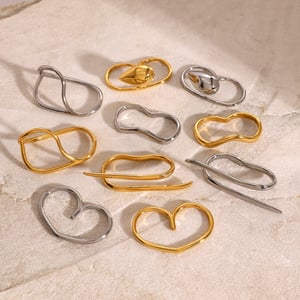 Anillo individual para mujer, de acero inoxidable, chapado en oro de 18 quilates, con diseño geométrico diario, serie simple, 1 par h5 Imagen3